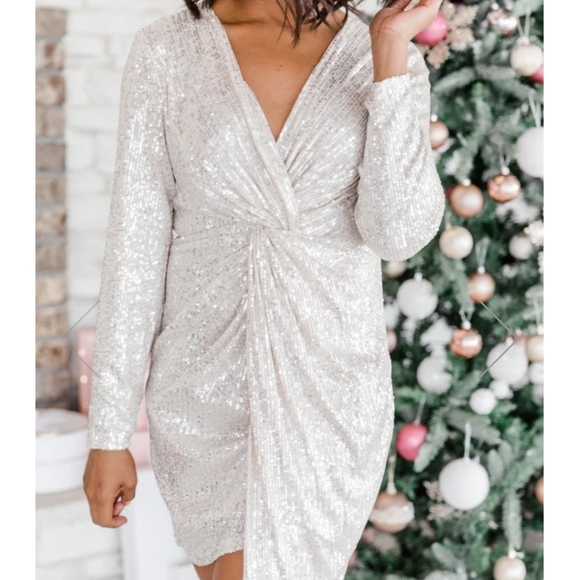 Celebratory Night Champagne Sequin Dress - Picture 2 of 3